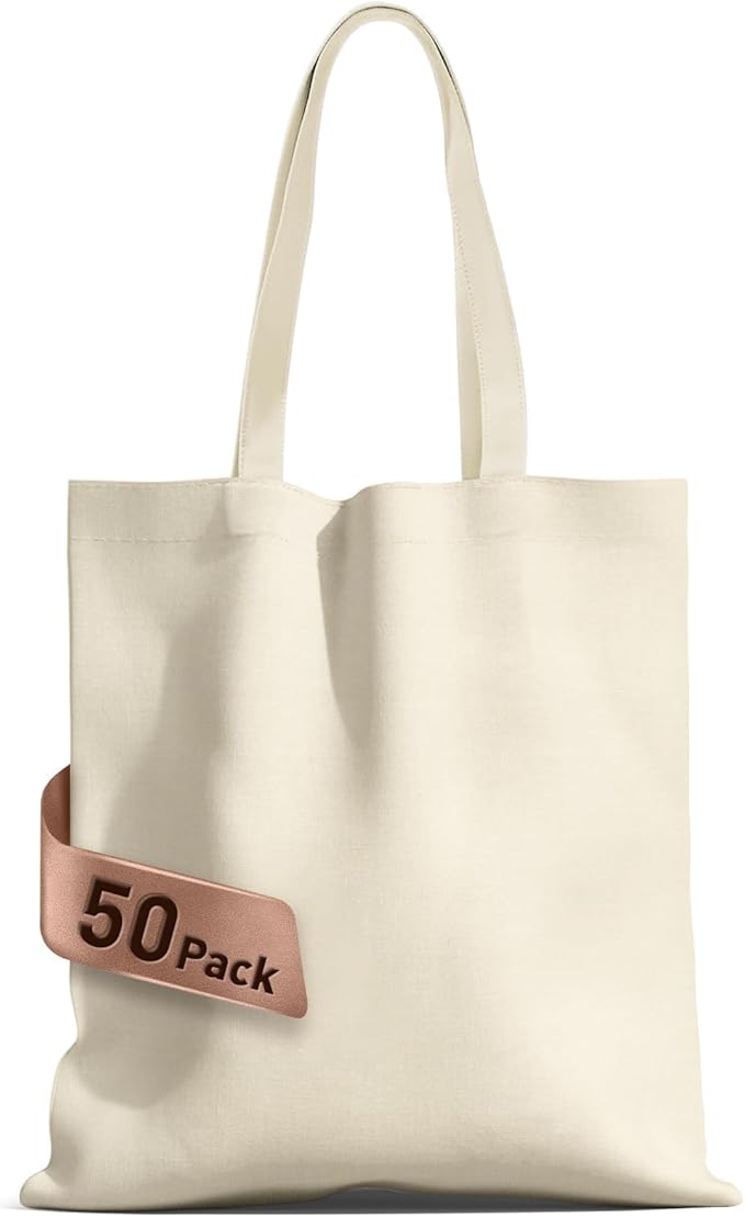 MOLOVA 1-200-Pack Available Standard 14"x15" Premium Canvas Tote Bags,Load 55lbs,Reusable bag made of 6oz of natural canvas with Handles for Gift-Giving,Work,DIY Projects,Shopping(50 Pack)