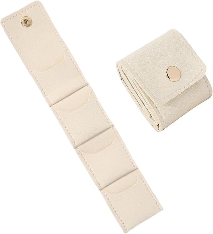 2Pcs Travel Jewelry Case, Mini Jewelry Travel Case Mini Travel Jewelry Portable Foldable, Travel Jewelry Roll Bag with Buckle For Earrings, Rings, Necklaces. (Beige)
