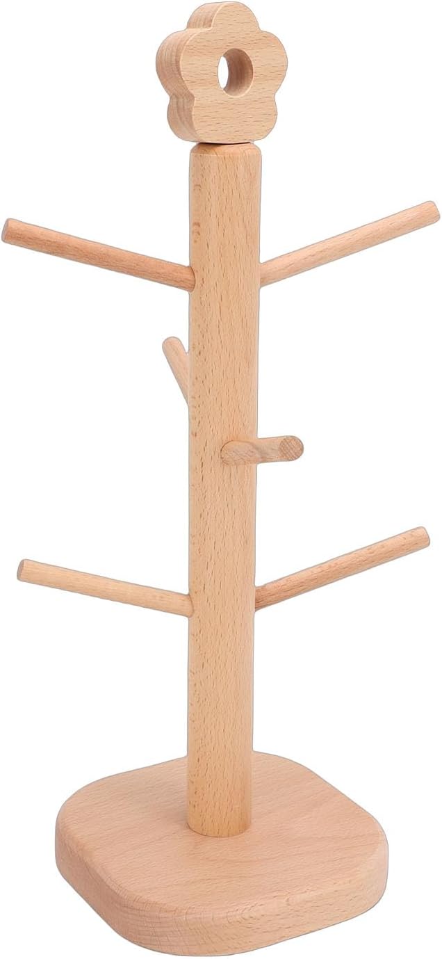 Wooden Hair Tie Holder, 6 Prongs Beechwood Hair Accessories Organizer with Clean Lines, for Desk Storage and Boutique Display