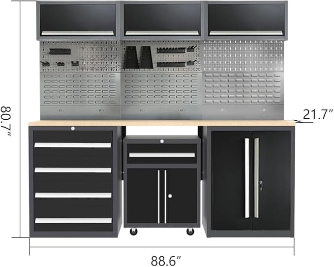 Heavy-Duty Workshop Storage Metal Cabinets Set for Mechanics