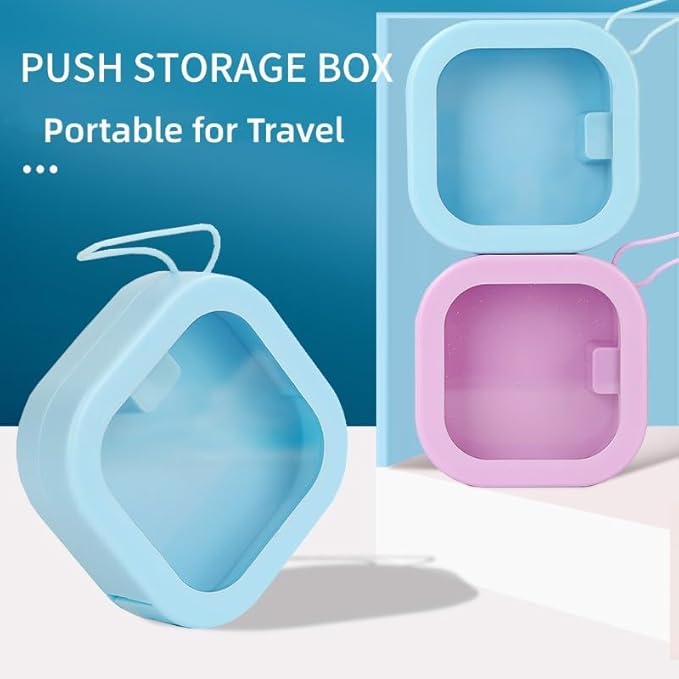 2pcs Hair Tie Organizer,Portable Travel Qtip Holder,Bathroom Storage Organizer Qtip Dispenser Cotton Swabs Dispenser Kids Hair Accessory Box with Lid for Bathroom,Desktop Organizer(2pcs Purple&Blue)