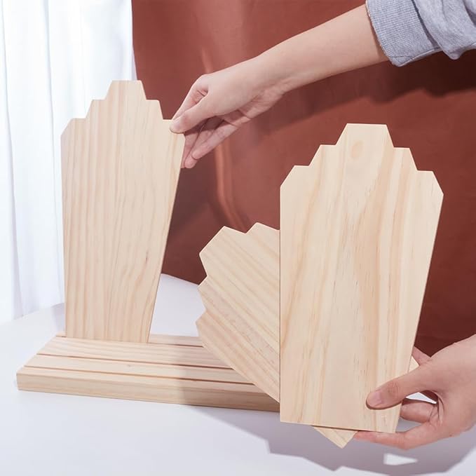 PH PandaHall Wood Necklace Display Stands with 3-Row Holder and 3 Removable Displays Wood Plank Necklace Storage Holder Bust Easel Jewelry Display for Necklaces, Rings Storage, Blanched Almond