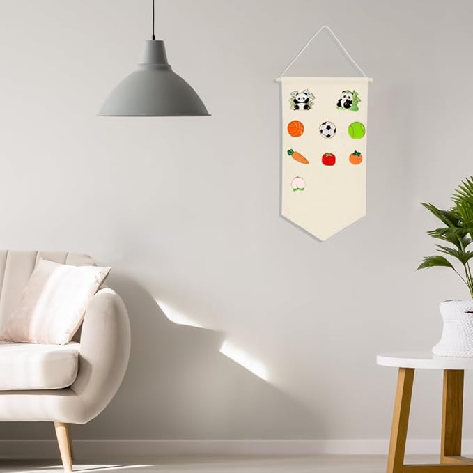 Canvas Banners Wall Hanging Brooch Jewelry Storage Case Stand Enamel Pin Display Cloth Wall-Mounted Jewelry Hanging Rolls for Earrings Necklaces Brooches Badges Organizer Holder White