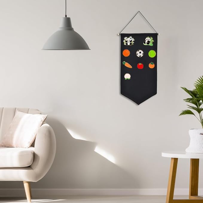 Canvas Banners Wall Hanging Brooch Jewelry Storage Case Stand Enamel Pin Display Cloth Wall-Mounted Jewelry Hanging Rolls for Earrings Necklaces Brooches Badges Organizer Holder Black