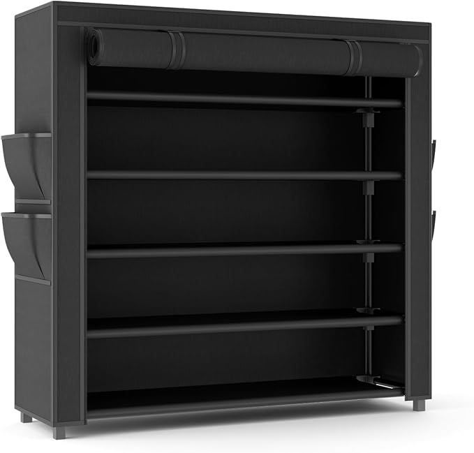 Shoe Rack with Covers 5 Tier Tall Shoe Rack Organizer Large Capacity Shoe Shelf Storage 20-24 Pairs Space Saving Free Standing Shoe Storage Organizer for Closet, Entryway, Dorm, Black