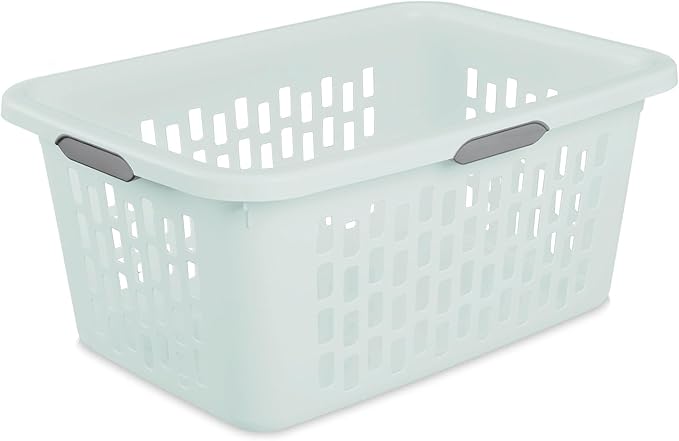 Sterilite Laundry Basket, Plastic Clothes Hamper, Large Rectangle Bin with Comfort Grip Handles and Reinforced Rim, 2 Bushel Capacity, Mint, 12 Pack