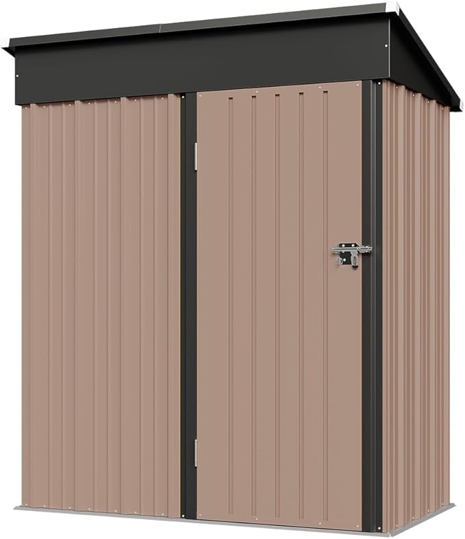 Aoxun 5x2.7 FT Shed Outdoor Storage Shed Metal Tool Shed with Door and Lock Outdoor Shed for Garden, Backyard, Poolside, Brown