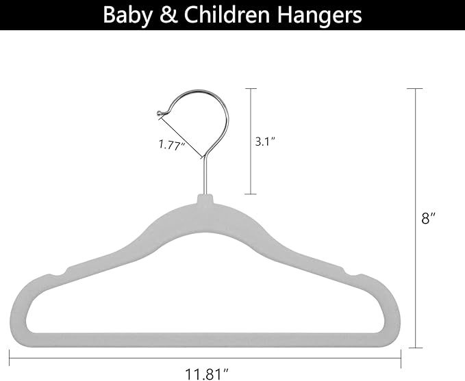GoodtoU Baby Hangers Velvet 20 Pack Kids Non Slip Hangers Childrens Hanger for Kids Grey
