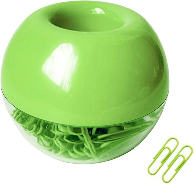 Lime Green Magnetic Paper Clip Holder，100pcs Paper Clips 28mm(1.1") Cute Office Supplies for Desk Organizer