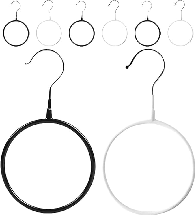 Toyvian 8pcs Metal Ring Scarf Hangers Belt Organizer for Closet Plastic Coated Metal Scarf Storage Hooks with Black and White Finish Space Saving Accessory Organizer Ties and Belts