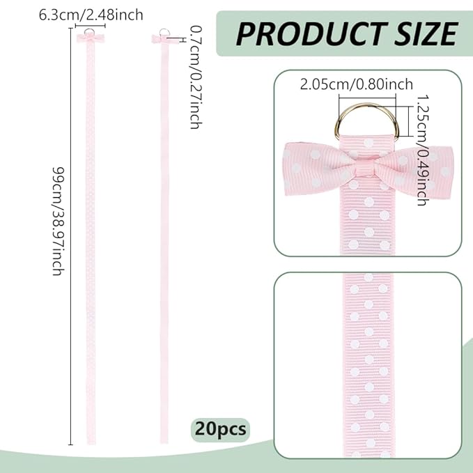 FINGERINSPIRE 20PCS Pink Polyester Bow Holder Ribbon for Women Hair Accessories 39inch Long Hair Bow Clips Organizer with Hanging Holes for Clips Storage Home Travel Use Display Organization