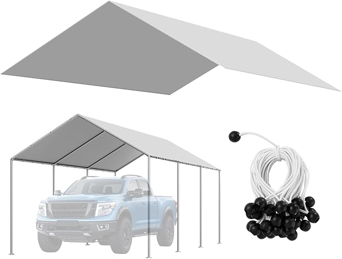 VEVOR Carport Replacement Canopy Cover, 10 x 20 ft Potable Garage Tent Top Tarp, UV-Resistant & Waterproof Car Shelter Tarp, Heavy Duty Car Port Cover with Ball Buggees, Grey, Frame Not Included