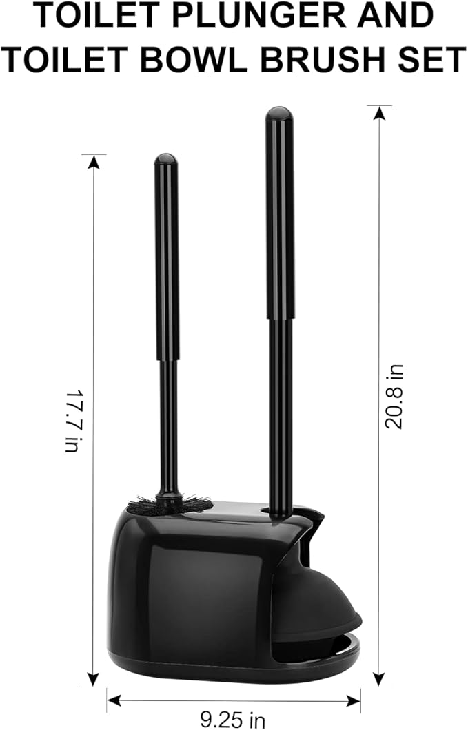 SetSail Toilet Brush and Plunger Set, Toilet Plungers for Bathroom Heavy Duty Toilet Bowl Brush and Holder Hidden Toilet Plunger and Brush Set for Deeply Cleaning - Black
