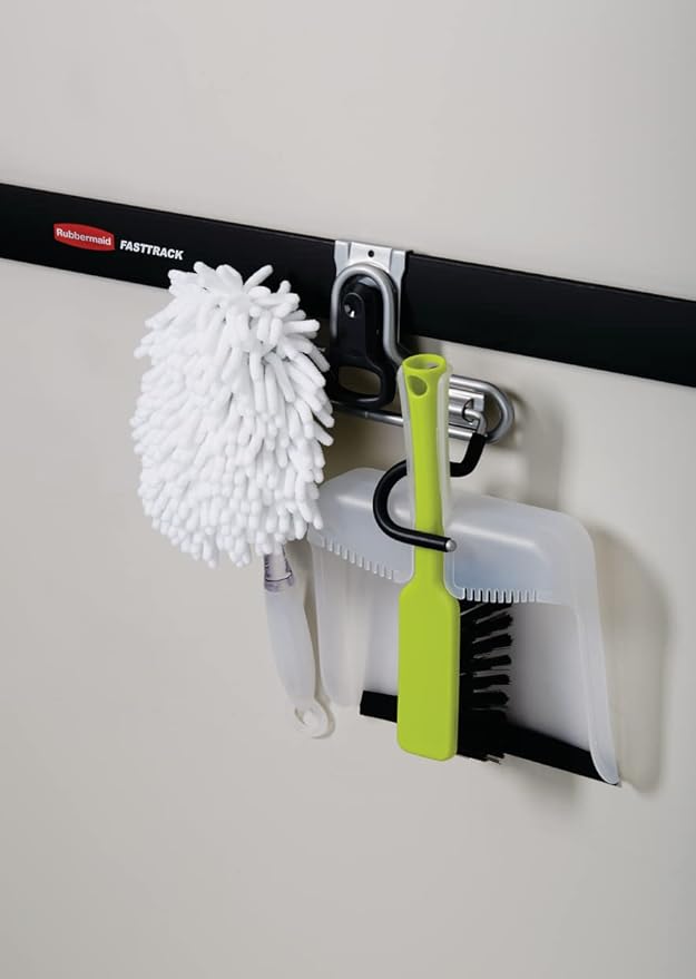 Rubbermaid FastTrack 2-Handle Hook (S Hook) Mounted Garage Storage and Space Saving Organization System Metallic Powder-Coated Steeel for Rakes/Brooms/Toys/Ladders
