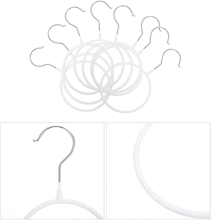 10pcs Heavy-Duty Scarf Organizer Rings and Belt Hangers for Closet, White Plastic-Coated Iron Scarf and Tie Storage Rack, Space-Saving Accessory Organizer for Home Wardrobe