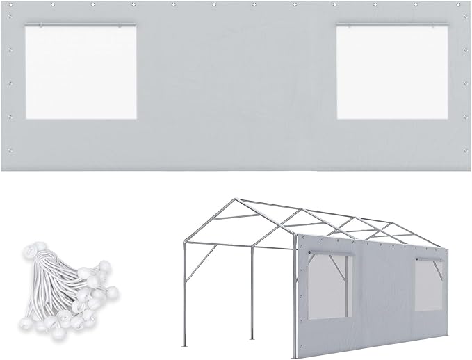 ADVANCE OUTDOOR Replacement Mesh Window Sidewall Tarp for 10/12x20 ft Carport Canopy, Heavy-Duty Waterproof & UV Protected, Easy Installation with Ball Bungees, Sliver Gray, One Sidewall Only