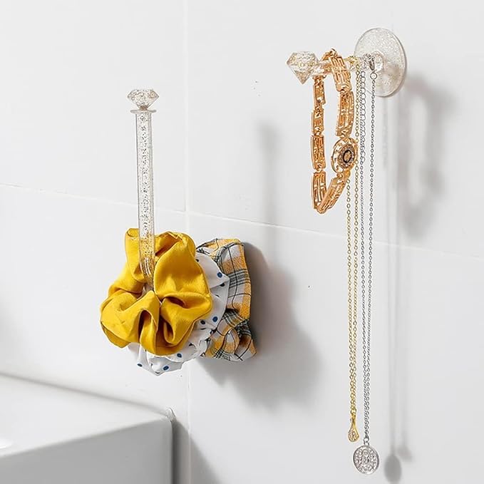 Transparent Gold Powder Adhesive Scrunchies Holder Organizer, 2 Pcs, Hair Accessories Organizer, Wall Hooks, Headband Hairband Hair Ties Holder for Women Girls