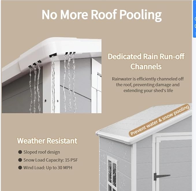 Gizoon 6x4.4 FT Outdoor Storage Shed with Floor, All-Weather Resin Garden Shed with Lockable Doors & Windows, Plastic Tool Sheds for Patio, Lawn & Garden (Grey)
