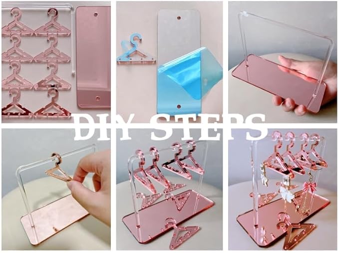 Earring Hanger Rack with 8 Mini Coat Hangers, Acrylic Earring Holder Display Stand, Ear Studs Hanging Earrings Organizer For Women Girls, Silver
