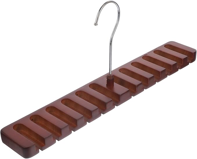 Garneck Solid Wood Multi-Slot Belt and Scarf Hanger, Red Wood Color, Closet Accessory Organizer for Tie and Scarf Storage, Space-Saving Wooden Rack for Wardrobe Use