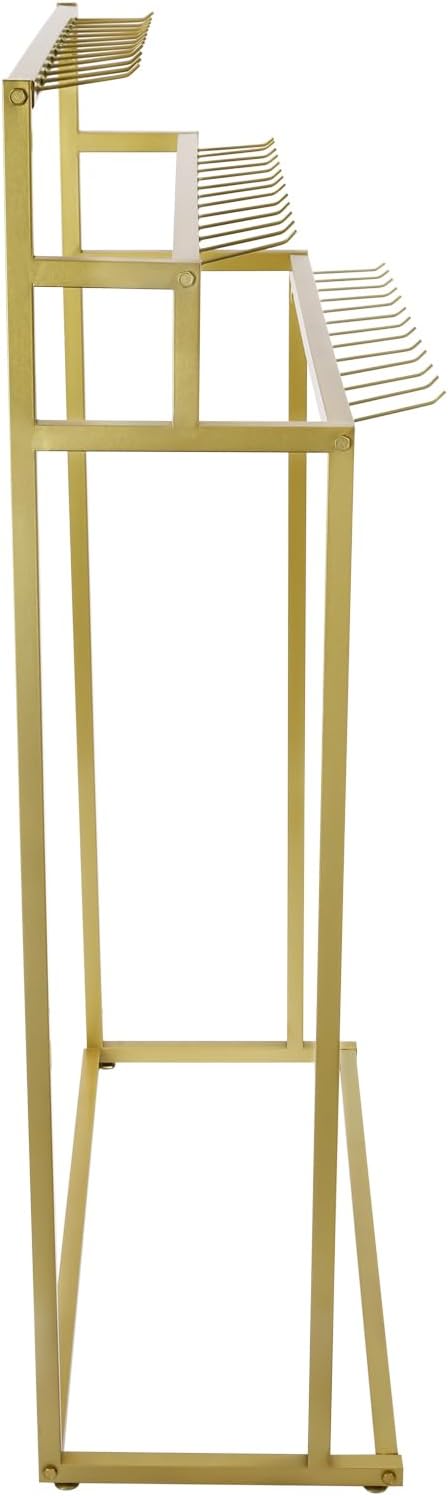 Belt Hanger, 3 Tier Freestanding Belt Display Rack with 39 Hooks, Tie Racks Belt Organizer Purse Hangers, Floor Mounted Retail Display for Belts, Ties, Scarves (Gold)
