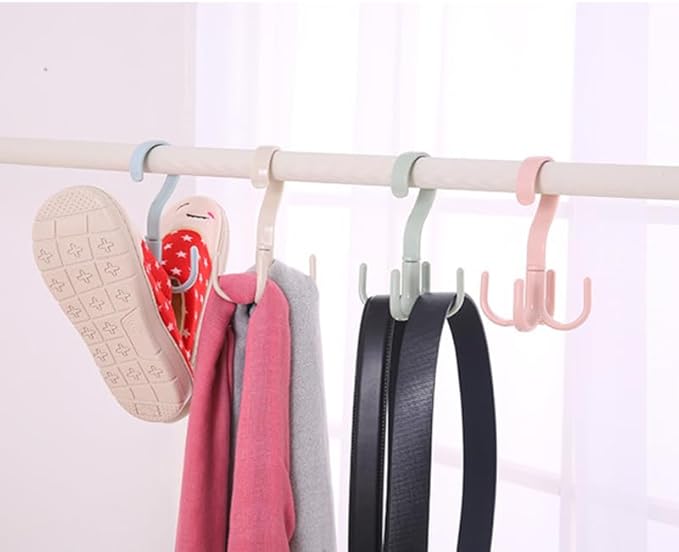 Multifunctional 360 Rotatable Hooks Wardrobe Storage Hangers for Ties Scarves Accessories Home Drying Rack Organizer 4-Pack 5.11X2.95X2.95In