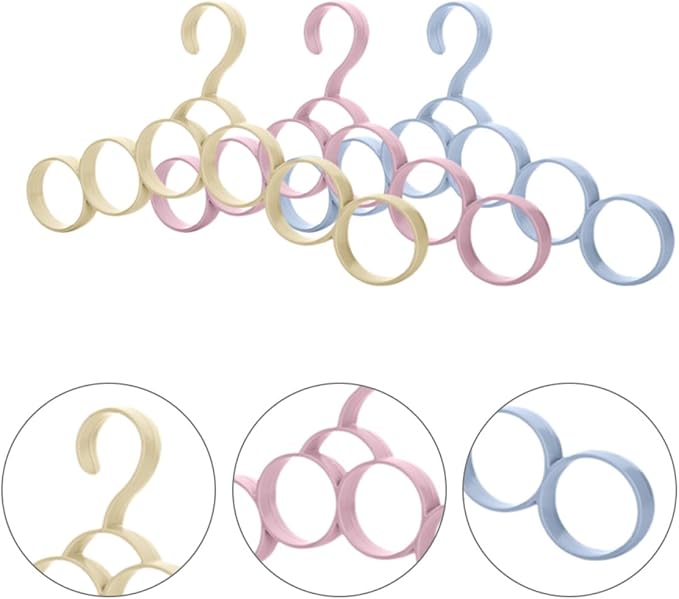 BESPORTBLE 3pcs Multifunctional Clothes Hangers with 6 Rings for Scarves, Ties, and Belts, Household Wardrobe Accessory Organizer, Convenient Non-Slip Storage Solution for Closet Random Color