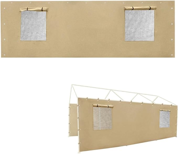 Rutile 10x20 Carport Replacement Sidewall, 180G PE Waterproof & UV Protected Sidewall Cover (Beige, Sidewall Panel with Mesh Windows)