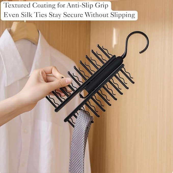 20-Hook Tie and Belt Organizer Rack – Rotating Closet Hanger for Ties, Belts, Scarves – Space-Saving Multi-Functional Closet Storage Rack for Home Use