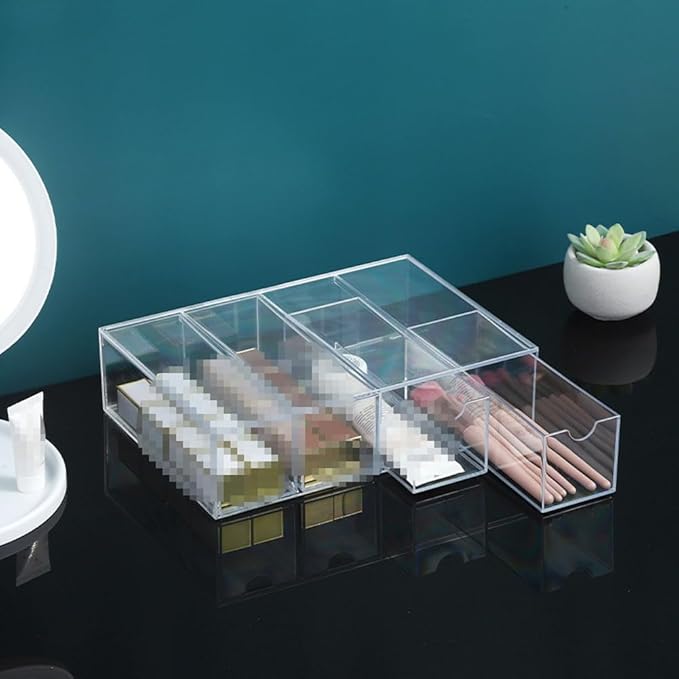 esowemsn 1PC Acrylic Sunglasses Organizer 4-Drawer Clear Sunglasses Case with Lid Stackable Eyeglass Display Holder Multi-used Storage Box for Eyeglass Makeup Office Items