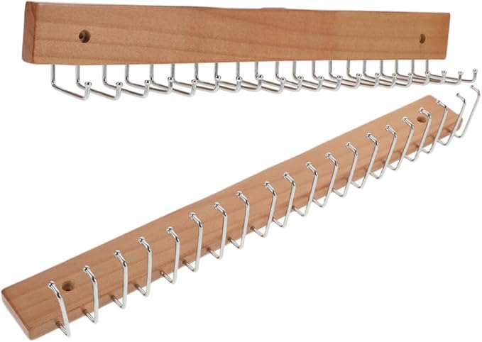 Happyyami 2Pcs Wall Mounted Wooden Tie and Belt Organizer Space Saving Rack for Neckties and Belts Stylish Design for Neat Closet Storage Easy to Install and Reliable Hangers