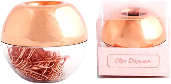 Rose Gold Magnetic Paper Clip Dispenser with 100pcs 1.1" Medium Paper Clips, Acrylic Holder for Office Decor