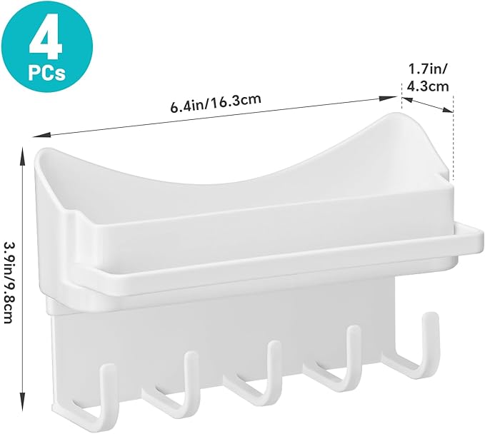 NiHome 4-Pack Multi-Functional Wall Storage Rack with Hooks, No Drill Adhesive Wall Mounted Organizer for Necklace, Jewelry, Headbands, Glasses, Vanity Accessory Shelf & Bathroom Storage Organizer