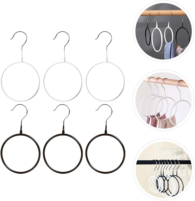 6pcs Metal Scarf Organizer Rings, Black and White Small Size Storage Holder for Neckties and Shawls, Home Closet Hanging Accessory Organizer for Scarves and Belts