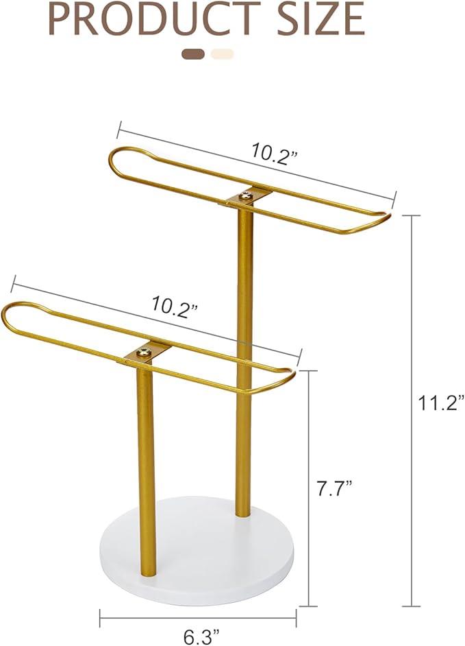 MoyRetty Headband Holder(Wooden Base), 2-Tier Metal Organizer Hair Hoop Display Stand Storage Hair Ropes Bow Accessories Bracelets Bangles Bedroom College Dorm Decor for Girls Women-Gold