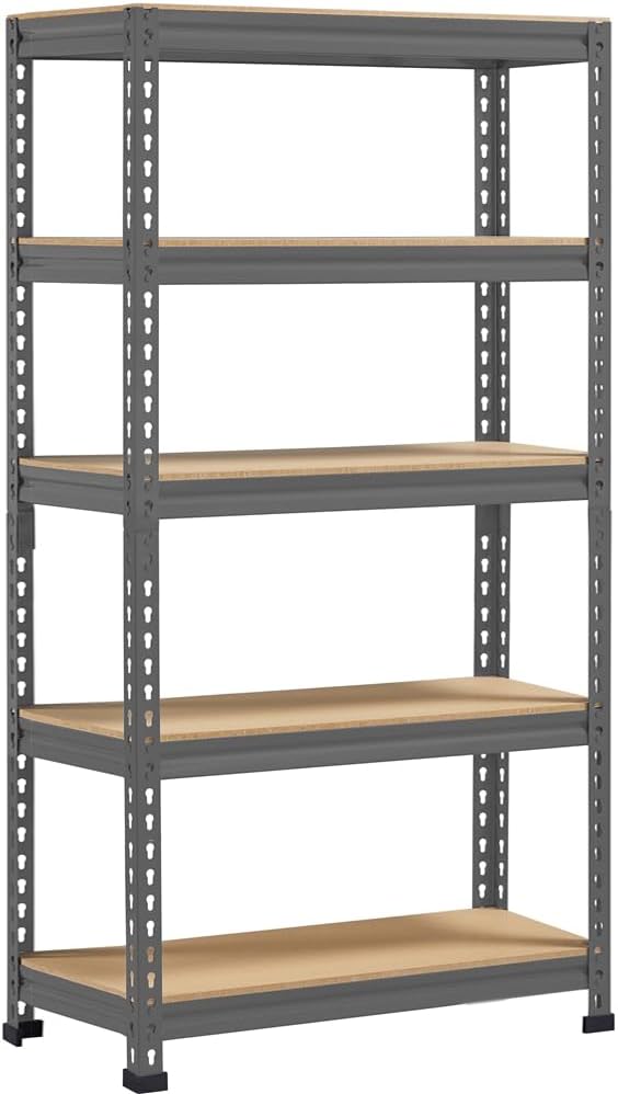 Topeakmart 5-Tier Utility Shelves, Metal Storage Shelves, Adjustable Shelving Units, Boltless Assembly, Garage Shelves Shed Shelving for Warehouse Garage Shed Basement- Dark Gray, 27.5 x 12x 60 Inch