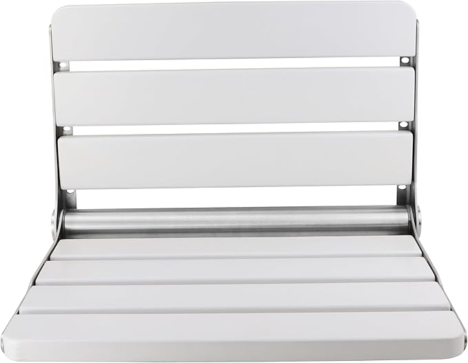 16 Inchs Foldable Shower Seat Wall Mounted, Folding Shower Seat for Adults, 400lbs Max Load for Inside Shower, Small Shower Spaces (White)