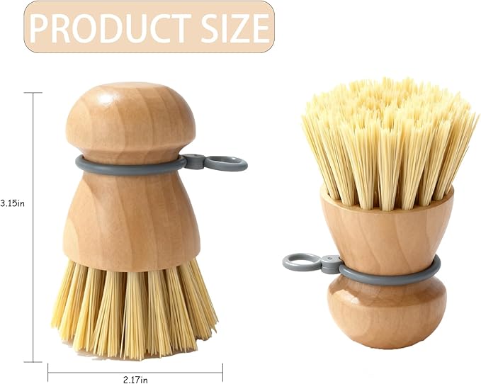 Dish Brush (2pcs/Set) for Everyday Use, Dish Scrub Brush, Wooden Dish Brush, Dish Brush with Handle for Kitchen Brush, with Hanging Loop Design for Quick Drying and Clutter-Free Counters.