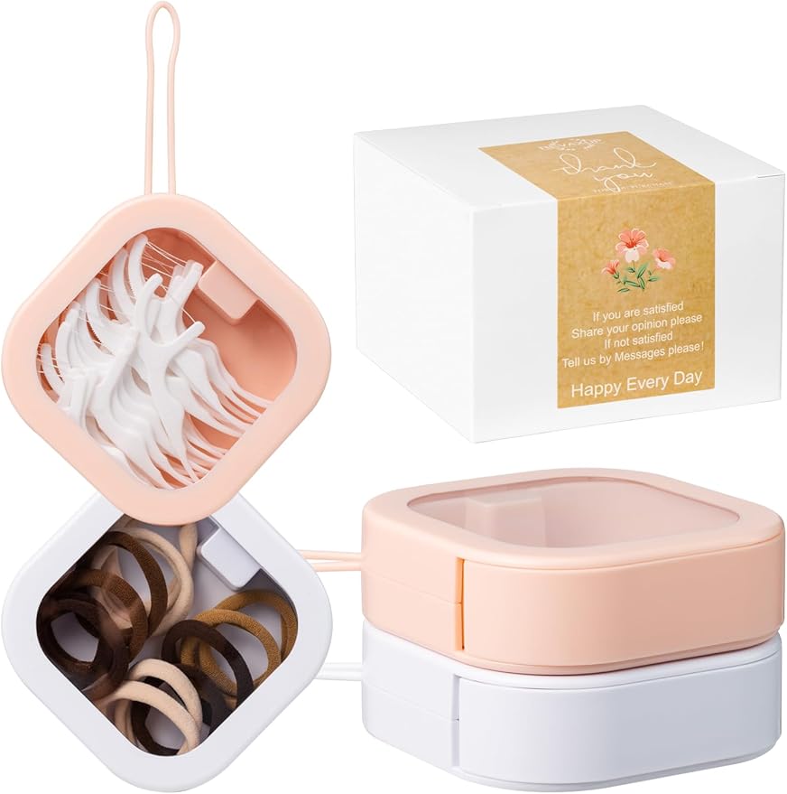 2pcs Hair Tie Organizer Boxes,Small Portable Holder Can Be Stackable Or Hung On The Wall,Best for Ties Storage or Small Items on Desktop, Pink&White