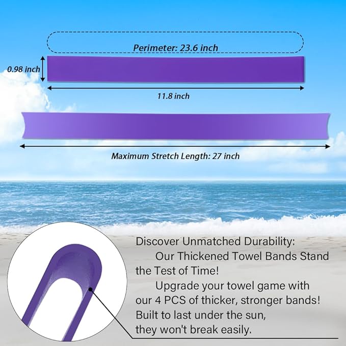 Towel Bands for Cruise & Beach Chairs - Cruise & Beach Pool Chairs Ship Essentials - Must Haves Alternative to Beach Towel Clips - Vacation Towel Bands Accessory Gifts - Thicken 4 PCS