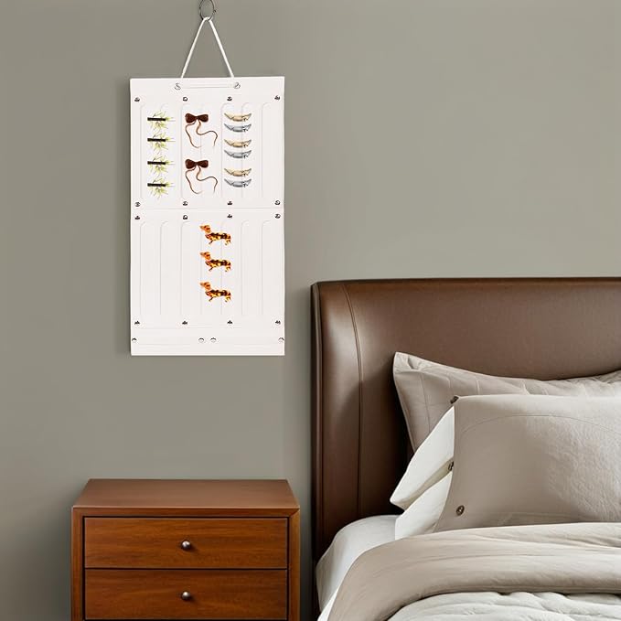 Alipis Felt Hanging Jewelry Organizer Bag with Pouches for Earrings and Hair Clip Storage, Wall-Mounted Headband and Scrunchie Holder, Beige Felt Accessory Organizer for ’ Room and