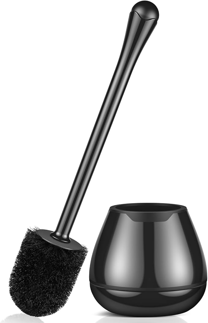 Toilet Brush and Holder, Toilet Bowl Brush with Long Handle, Plastic Holder Easy to Hide, Drip-Proof, Easy to Assemble, Deep Cleaning