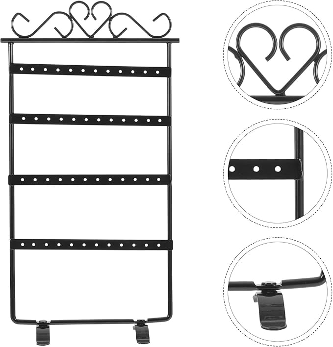 Metal 48-hole Earring Display Rack Jewelry Storage Organizer Black Iron Art Holder for Earrings and Studs Bedroom Accessory Organizer