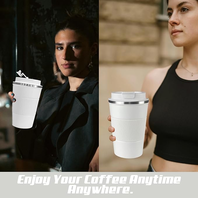 Vacuum-Insulated Stainless Steel Travel Coffee Mug, Leak-Proof Reusable Coffee Cup with Lid - Keep Hot & Cold Drinks for Hours, Durable Insulated Tumbler for Men & Women(3rd-White, 12OZ)