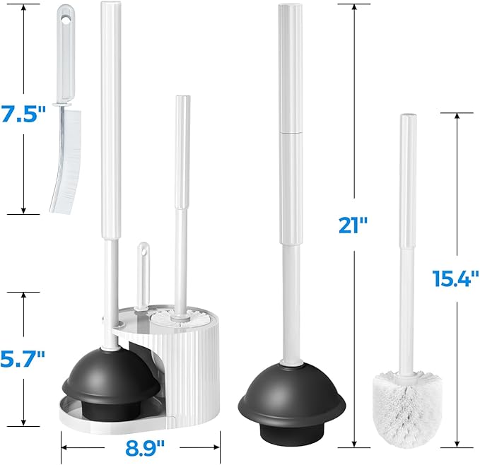 3 in 1 Toilet Brush and Plunger Set,Toilet Bowl Brush Plunger Set,Toilet Brush Plunger Combo,Cleaning Brush,Cleaning Supplies, Crevice Cleaning Brush, Bathroom Cleaning Tools, White