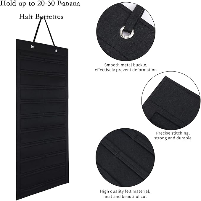 ACQTULOU Hair Claw Clips Organizer, 10 Layers Large Hair Clip Storage for Women Girls, Hair Accessories Holder Organizer for Wall Door Closet(No Hair Accessories Included) (black)