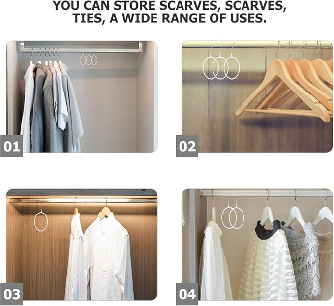 Angoily 10pcs White Scarf Hangers Plastic-Coated Metal Rings Tie Organizer for Closet Storage Household Accessory Organizers