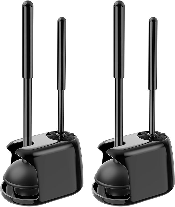 SetSail Toilet Brush and Plunger Set, 2 Packs Toilet Plungers for Bathroom Heavy Duty Toilet Bowl Brush and Holder Hidden Toilet Plunger and Brush Set for Deeply Cleaning 2 Packs - Black