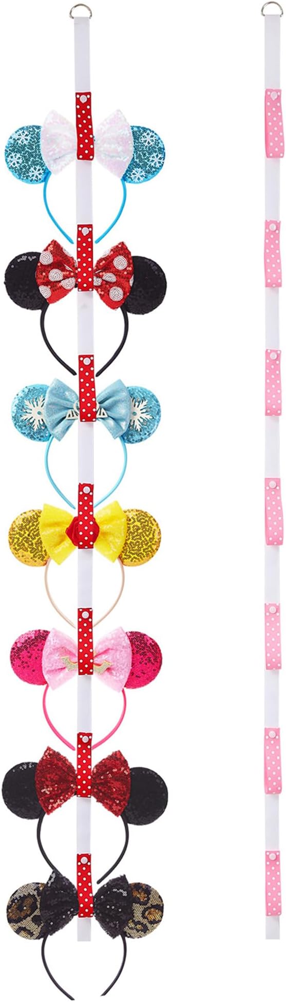 2Pcs Mouse Ears Headband Holder Polka Dot Hanging Wall Display Decor Vertical Headpiece Organizer Hair Bow Accessories Hanger Holder White