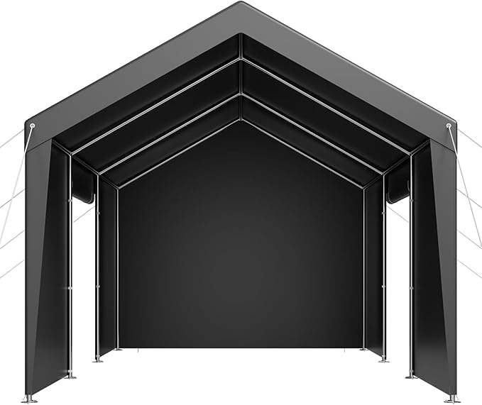 VEVOR Upgraded 10x20 FT Heavy Duty Carport Canopy with Roll-up Windows, All-Season Portable Garage with Removable Sidewalls & Doors, 12 Stakes & 12 Ropes, Car Tent for Car, Truck, Boat, Equipment